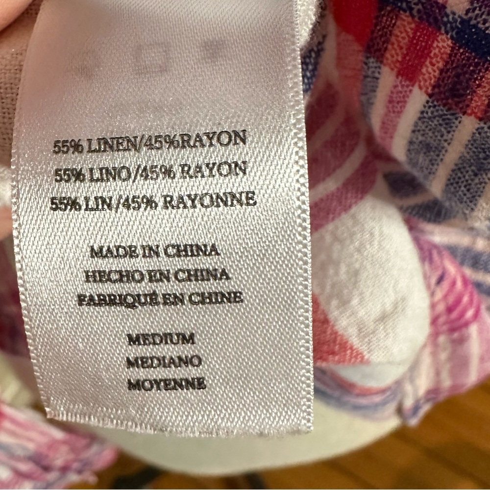Rails “Charli” plaid linen rayon blouse in fuschia & white peach Size Medium - Picture 8 of 9